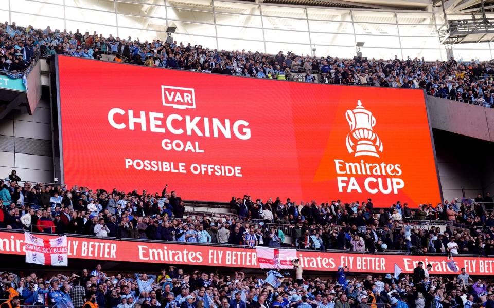 VAR checking what Coventry City's victory would have been against Manchester United