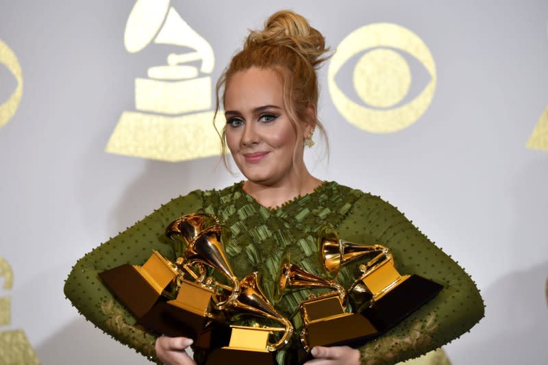 Adele attends the Grammy Awards in 2017. File Photo by Christine Chew/UPI