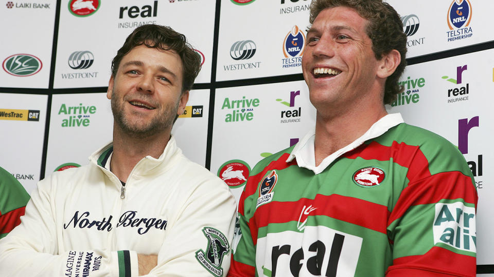 Russell Crowe and Bryan Fletcher, pictured here at a press conference in 2005.