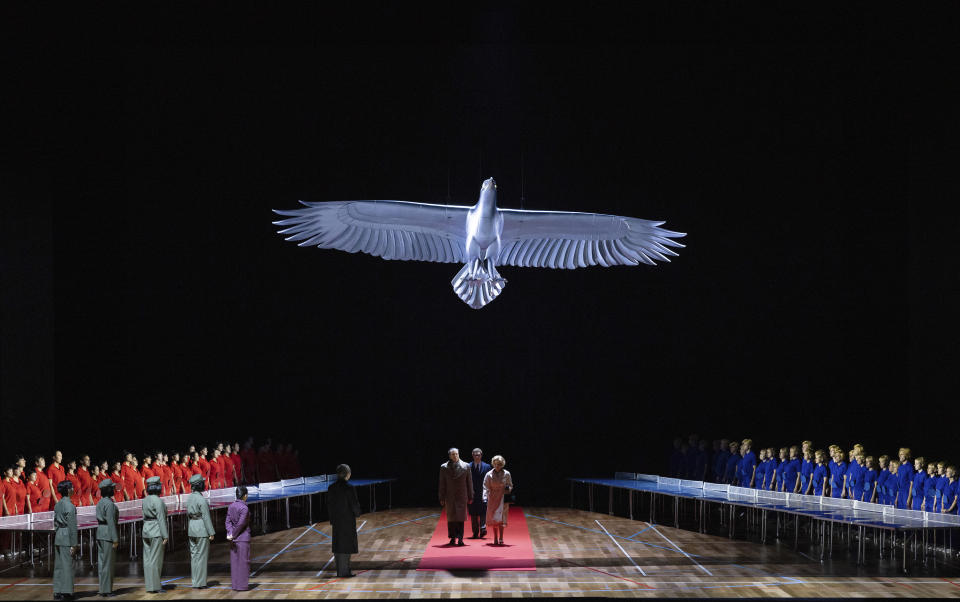 This image released by Opéra national de Paris shows a dress rehearsal performance for John Adams’ “Nixon in China,” on March 20, 2023, which received its Paris Opera premiere on March 25. (Opéra national de Paris via AP)