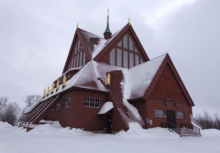 The church of Kiruna town in the Swedish Arctic is pictured March 30, 2015. REUTERS/Balazs Koranyi