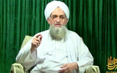 Ayman al-Zawahiri (seen in a previous propaganda video) said the US embassy move was a sign that Palestinian leadership had failed - IntelCenter/AFP/Getty Images