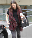 Jennifer Garner draped a tartan scarf across jeans and a black tee