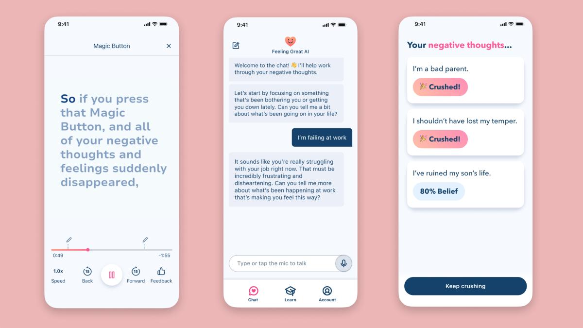 Feeling Great’s new therapy app translates the experiences of its co-founder, a psychologist, into AI