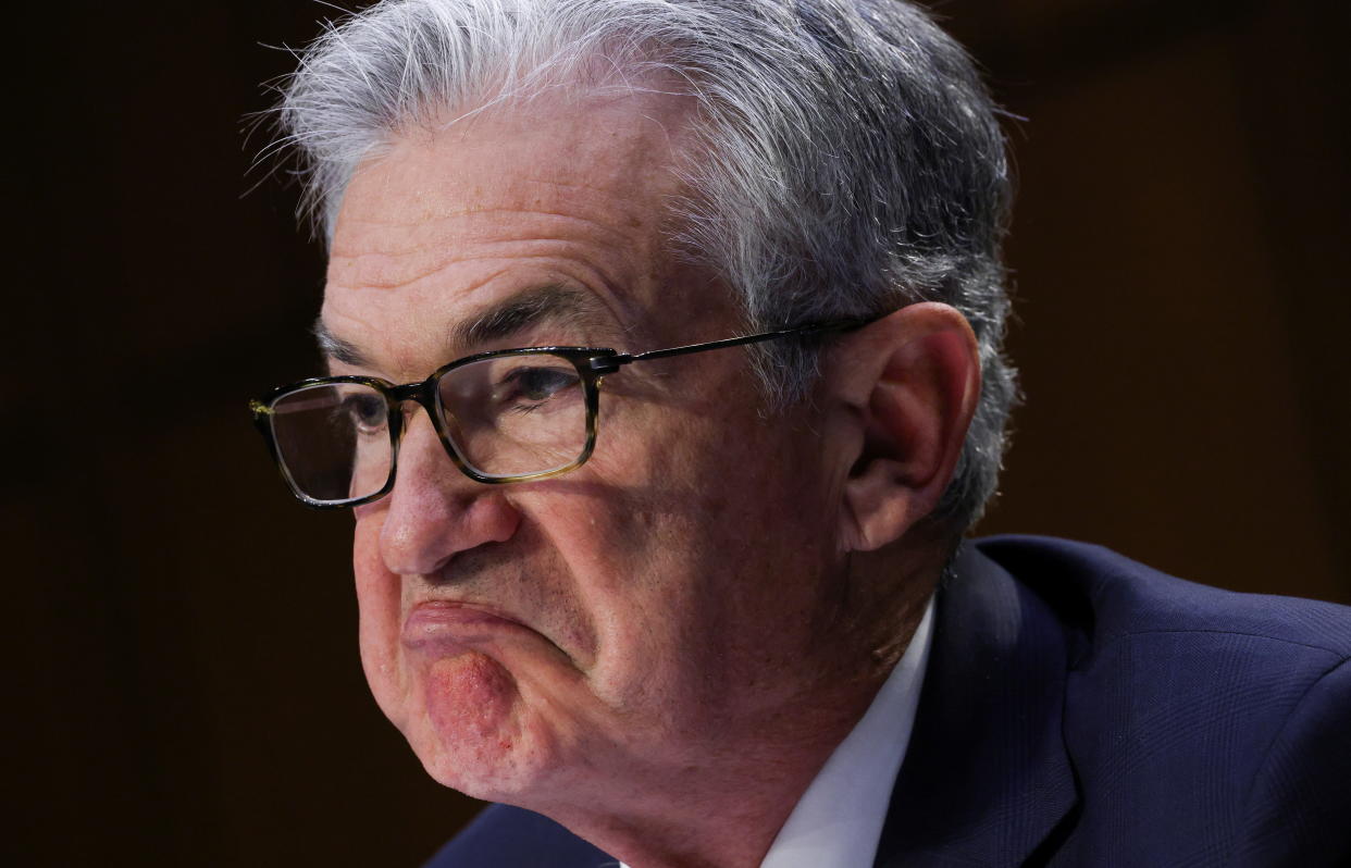 Federal Reserve Chairman Jerome Powell testifies during a Senate Banking, Housing and Urban Affairs Committee hearing on the CARES Act, at the Hart Senate Office Building in Washington, DC, U.S., September 28, 2021. Kevin Dietsch/Pool via REUTERS