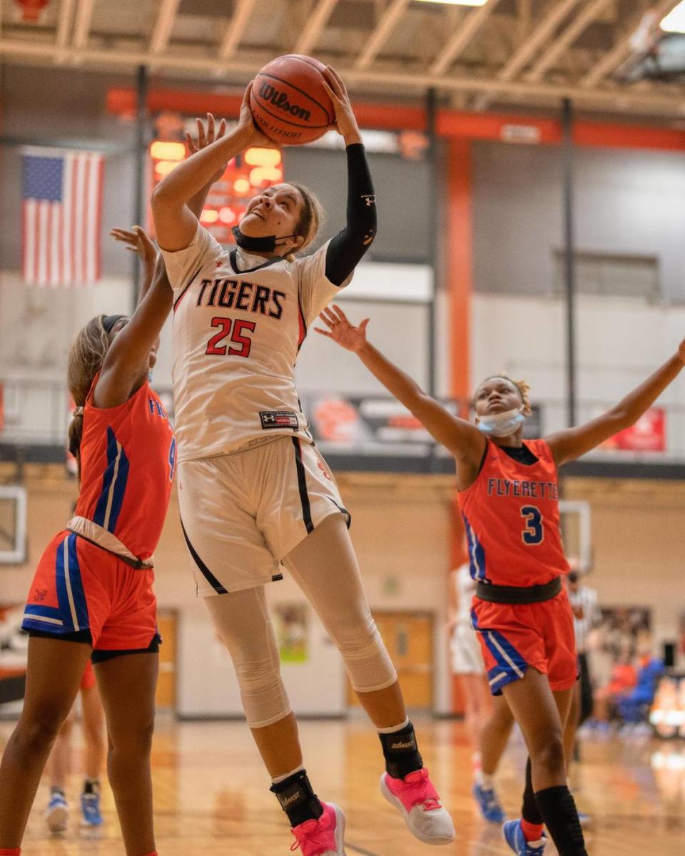 Edwardsville’s Sydney Harris goes up for a shot during a game this season. Harris is the winner of this week’s Belleville News-Democrat Player of the Week high school basketball poll, as selected by readers of bnd.com.