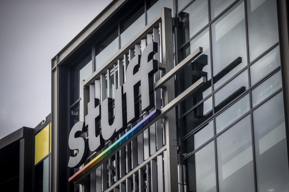 The offices of Stuff media company are seen in Auckland, New Zealand, Monday, May 11, 2020. One of New Zealand's largest media organizations has been sold for a single dollar to the chief executive, Sinead Boucher in a management buyout that would be completed by the end of the month. (Michael Craig/New Zealand Herald via AP)