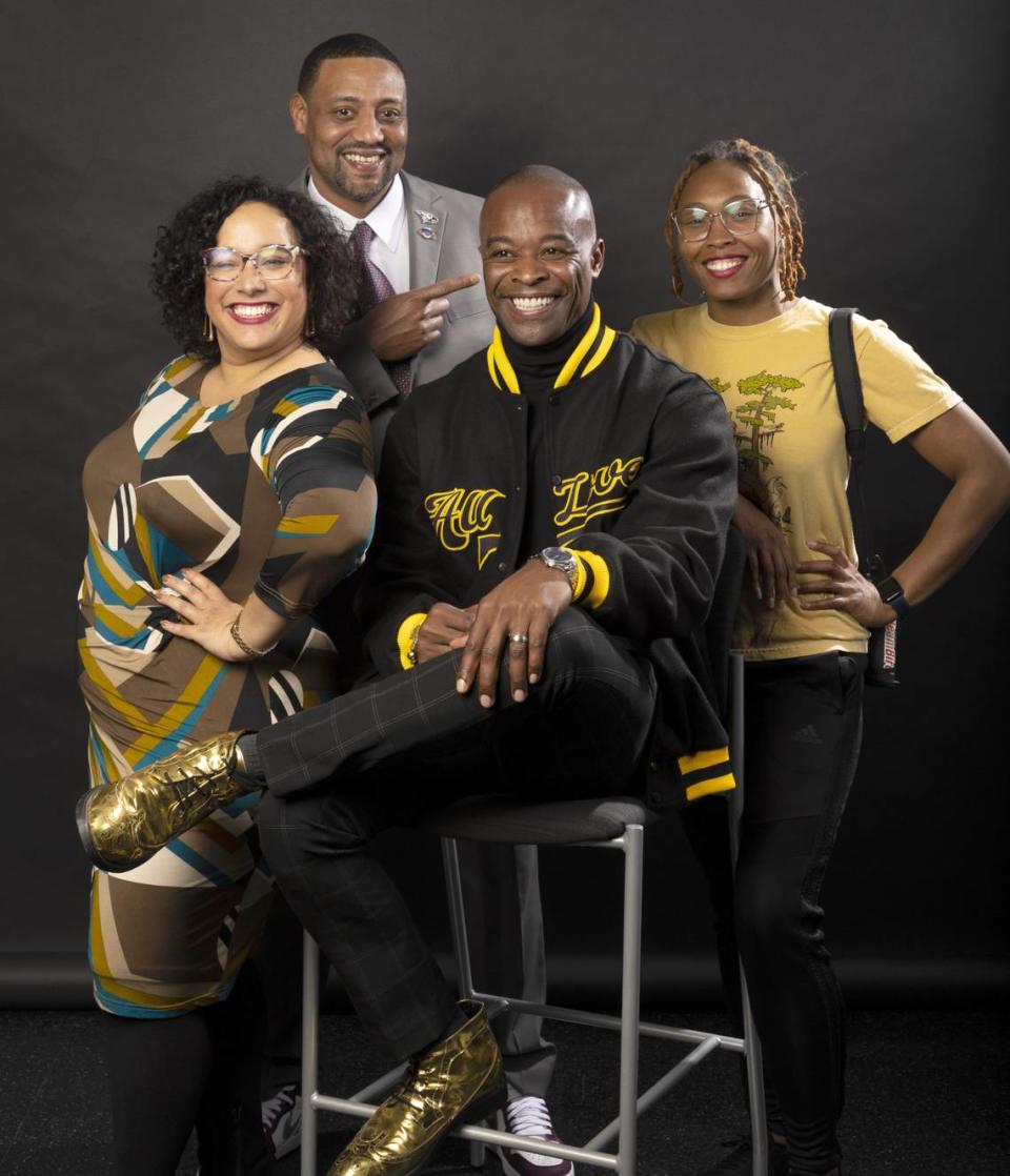 Clockwise from left: Carly Jones, Trei Oliver, Deja Perkins and Jacques Gilbert sit for a portrait in Raleigh, N.C., Thursday, Feb. 16, 2023.