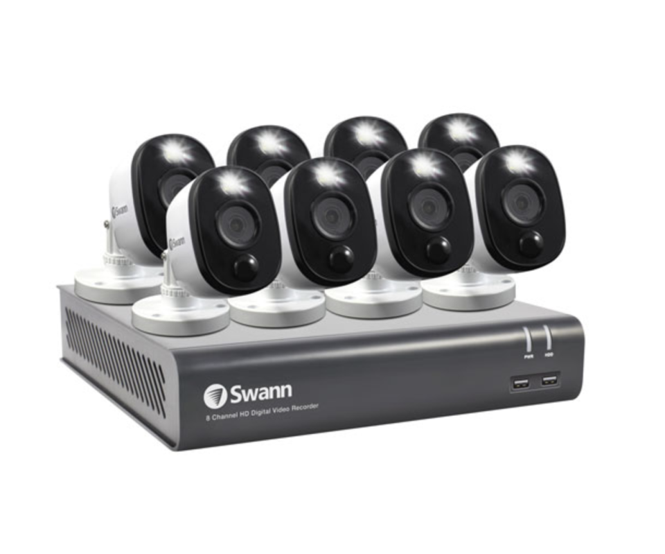 swann security box with eight security cameras