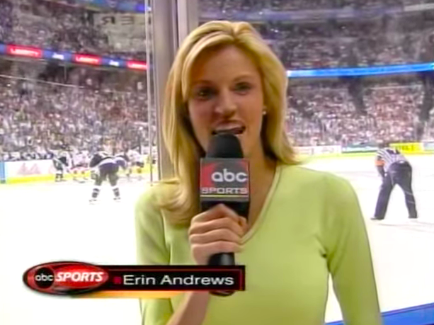 Andrews's pivotal neon green sweater, which she wore during her first big on-air game in 2004 (YouTube)