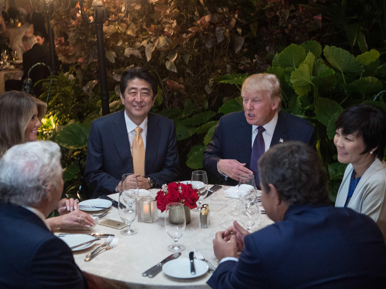 Donald Trump entertaining Japanese PM Shinzo Abe at Mar-a-Lago, Florida: Getty