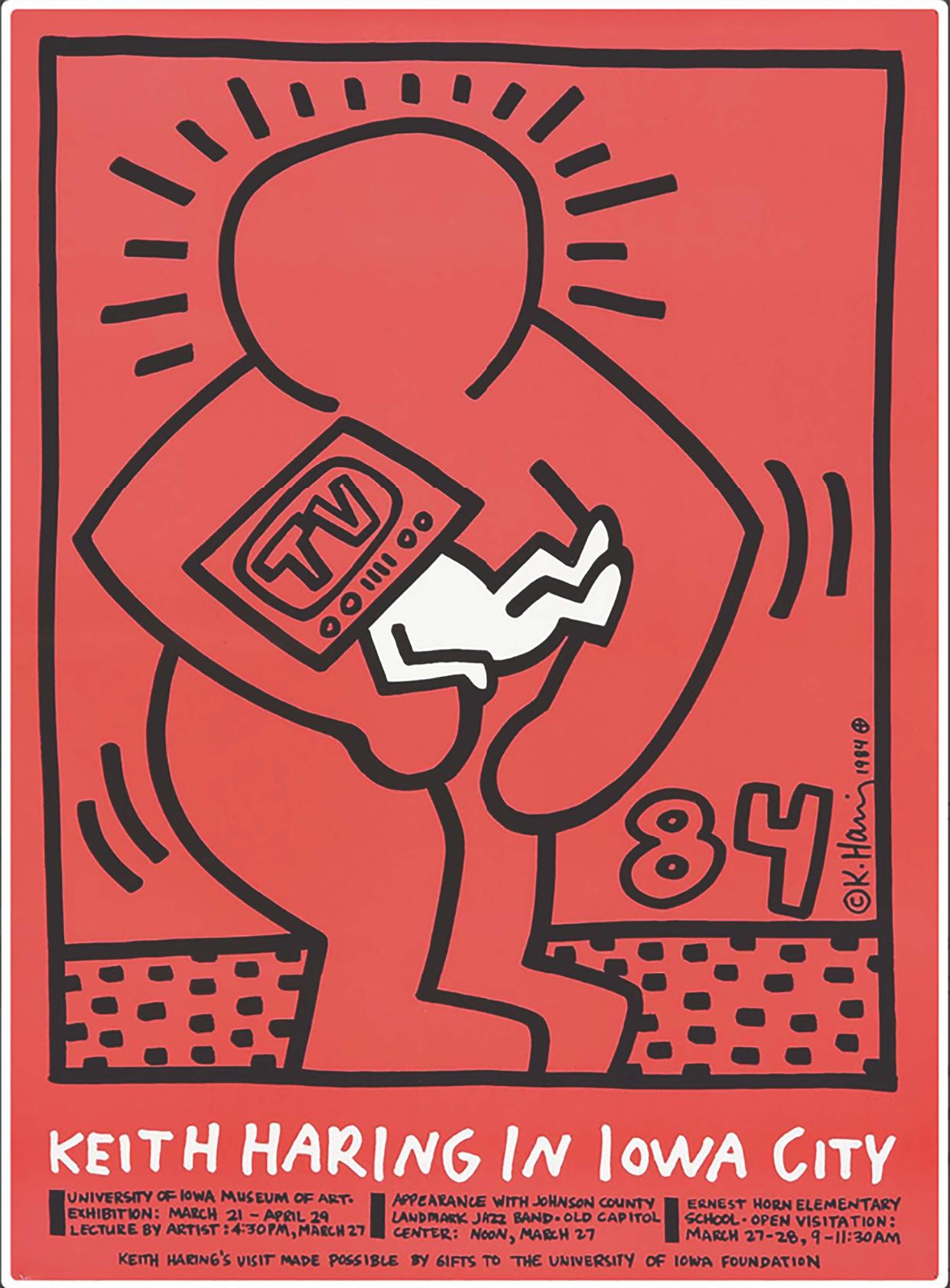 Poster for Keith Haring’s Iowa City artist-in-residency in 1984 which will be on display at the Stanley Museum of Art