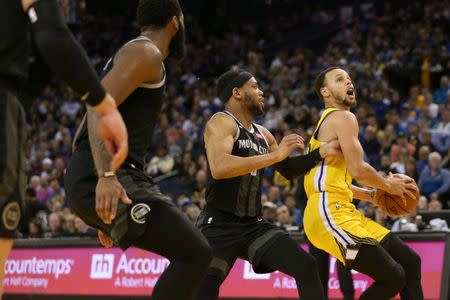 Mar 24, 2019; Oakland, CA, USA; Golden State Warriors guard Stephen Curry (30) looks to shoot against the Detroit Pistons in the third quarter at Oracle Arena. Mandatory Credit: Cary Edmondson-USA TODAY Sports