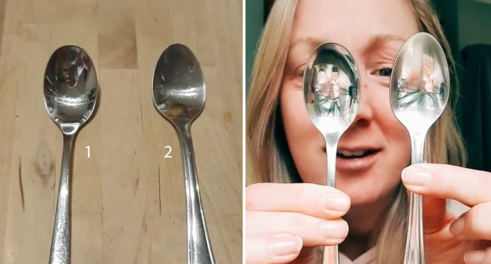 Comparison of spoons before the woman asked the simple spoon question.