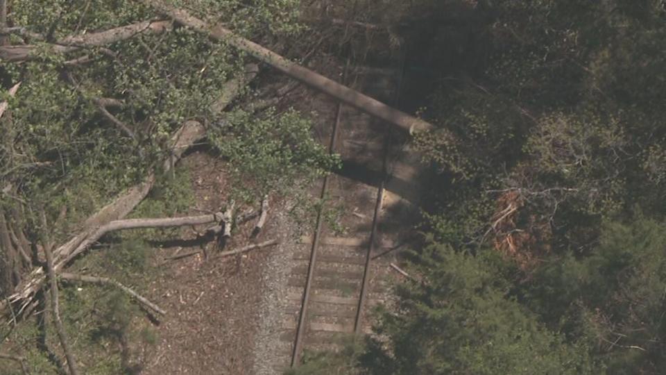 Chopper 9 Skyzoom caught the tornado damage that hit train tracks in the Mt. Ulla area in Rowan County.