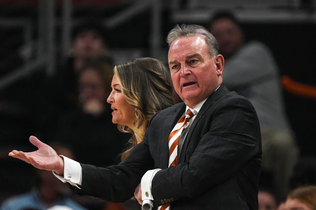 Texas women's basketball coach Vic Schaefer said he didn't tell his team about the unequal distances of the two 3-point lines in place on the court of the Moda Center. The Longhorns shot just 1-of-6 from 3-point range in their 76-66 loss to North Carolina State, which was 9-of-18 from long range.