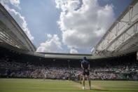 Jul 13, 2018; London, United Kingdom; General view of Centre Court for the John Isner (USA) and Kevin Anderson (RSA) match on day 11 at All England Lawn and Croquet Club. Mandatory Credit: Susan Mullane-USA TODAY Sports