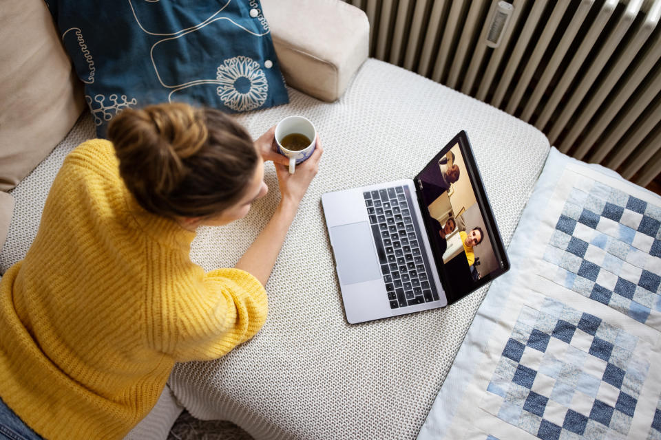 a woman on zoom with her friends