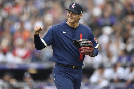 大谷翔平拿下明星賽勝投齊名田中將大。法新社