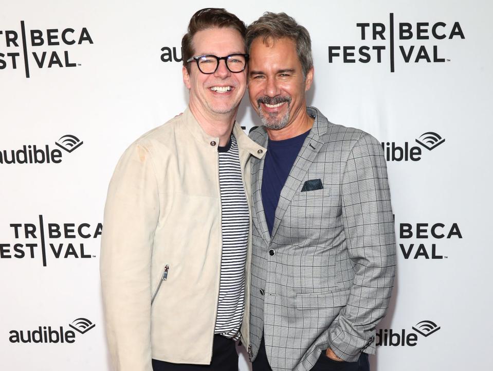 Sean Hayes and Eric McCormack attend the "Just Jack And Will" Live Podcast during the 2023 Tribeca Festival
