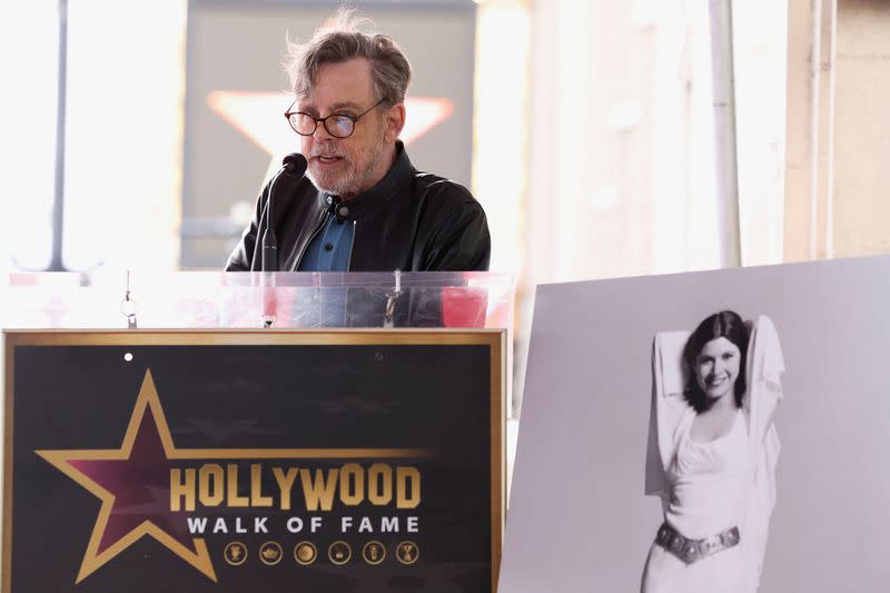 The star of actor Carrie Fisher unveiled posthumously on Hollywood Walk of Fame in Los Angeles