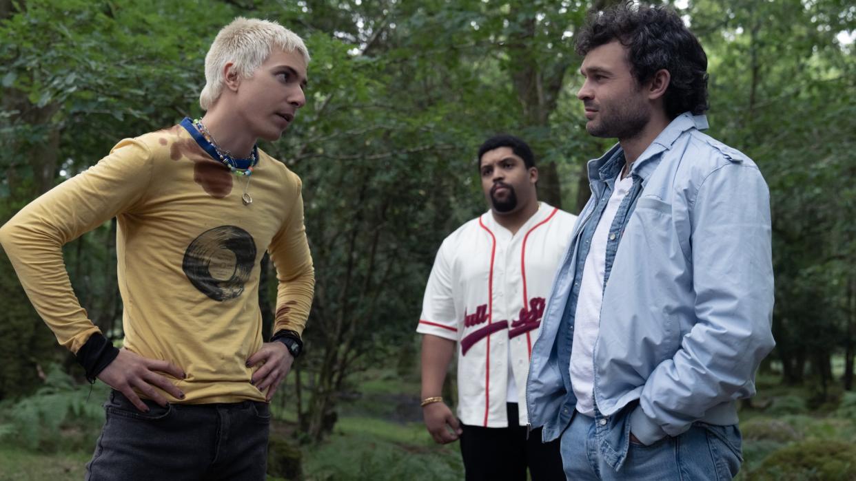  Aaron Holliday as Stache, O'Shea Jackson Jr. as Daveed, and Alden Ehrenreich as Eddie in Cocaine Bear 