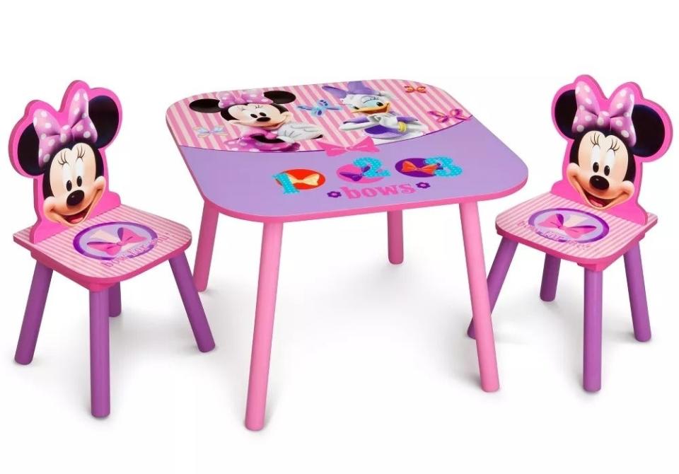 pink and purple Mini Mouse chairs and matching table