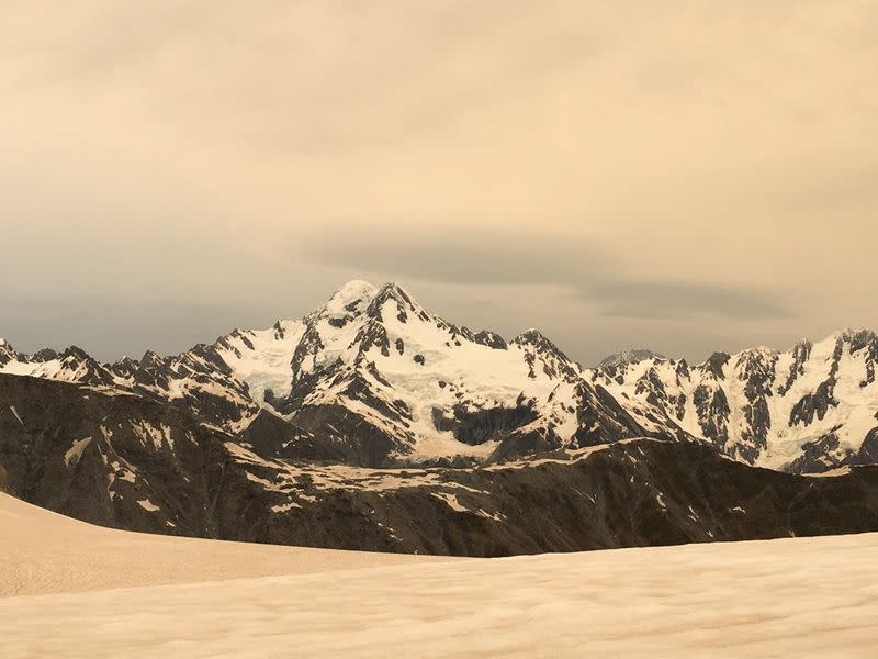 Smoke and haze over glaciers in the Westland Tai Poutini National Park