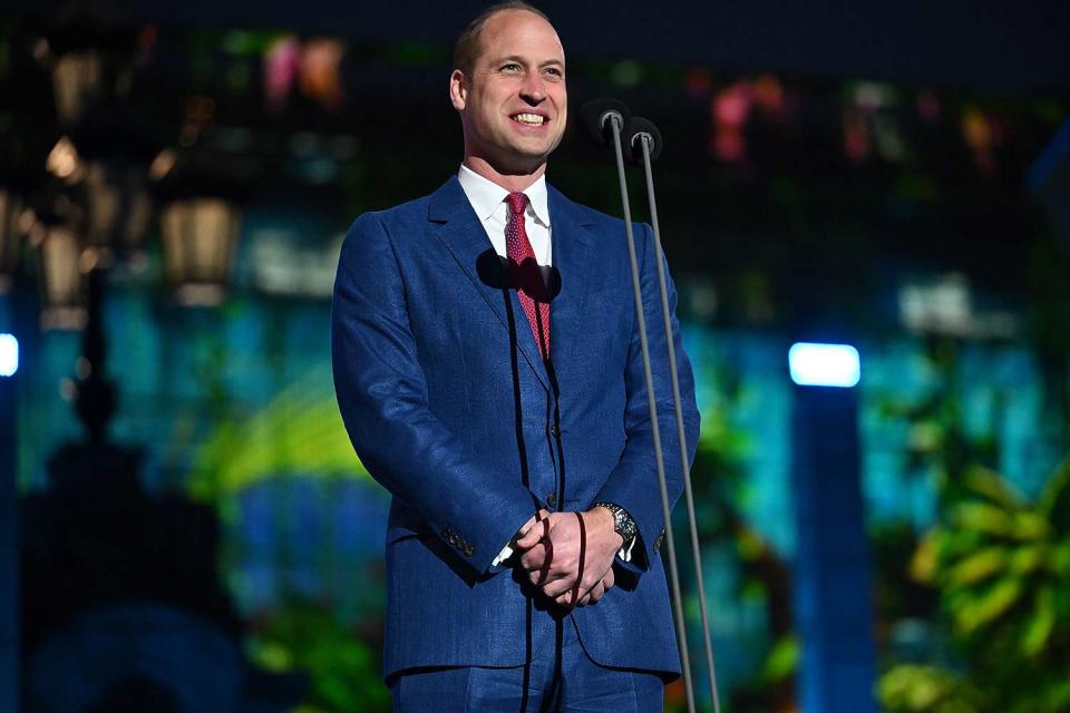 <p>Jeff J Mitchell/Getty</p> Prince William on stage at the Platinum Party at the Palace on June 4, 2022