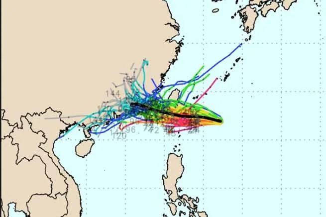 ▲▼海葵颱風歐洲(ECMWF)模式系集模擬路徑。（圖／翻攝weathernerds）。