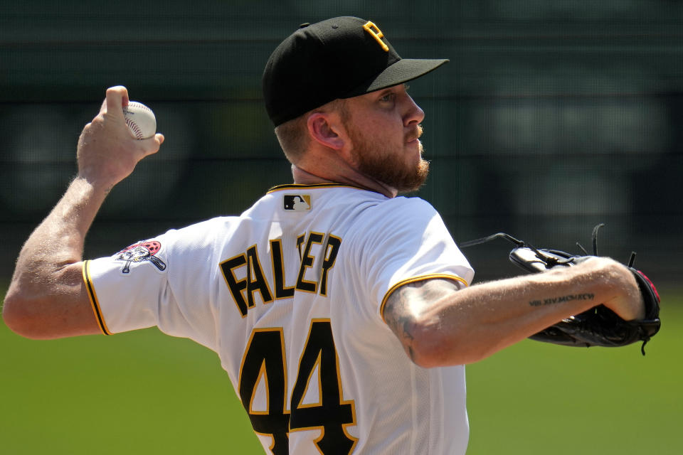 Pittsburgh Pirates relief pitcher Bailey Falter delivers during the second inning of a baseball game against the Milwaukee Brewers in Pittsburgh, Wednesday, Sept. 6, 2023. (AP Photo/Gene J. Puskar)