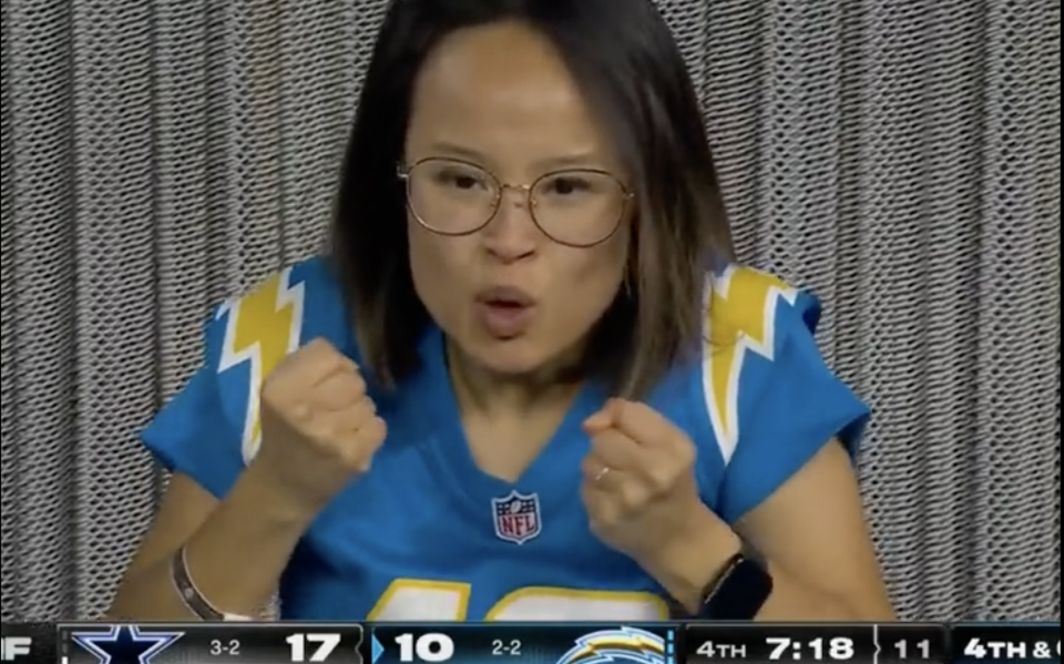 Animated Chargers fan during Monday night loss to Cowboys