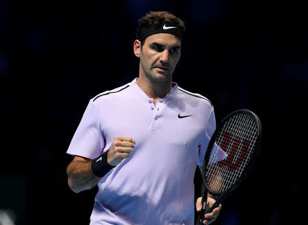 Tennis - ATP World Tour Finals - The O2 Arena, London, Britain - November 14, 2017 Switzerland's Roger Federer reacts during his group stage match against Germany's Alexander Zverev Action Images via Reuters/Tony O'Brien