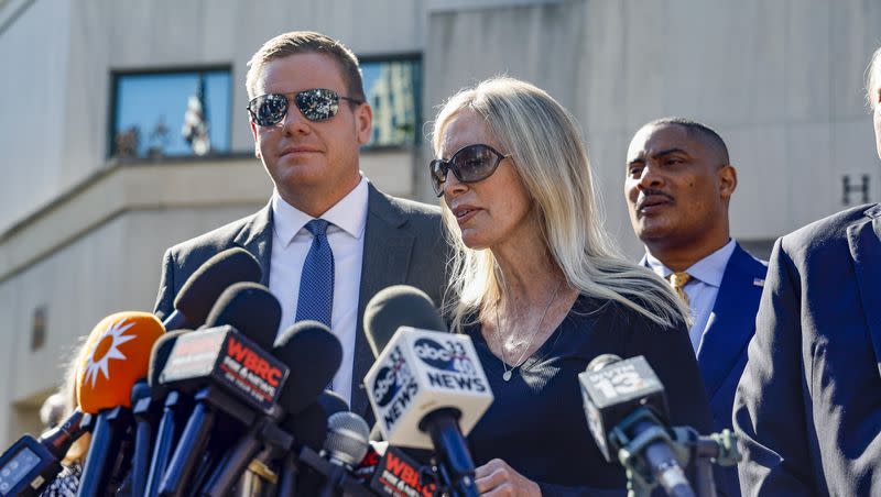 Beth Holloway speaks to media after the appearance of Joran van der Sloot outside the Hugo L. Black Federal Courthouse on Wednesday, Oct. 18, 2023, in Birmingham, Ala. Van der Sloot, the chief suspect in Natalee Holloway’s 2005 disappearance in Aruba admitted he killed her and disposed of her remains, and has agreed to plead guilty to charges he tried to extort money from the teen’s mother years later, a U.S. judge said Wednesday.