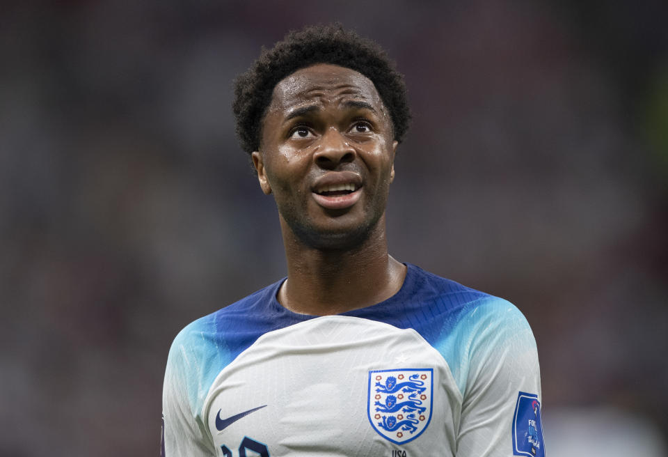 AL KHOR, QATAR - NOVEMBER 25: Raheem Sterling of England during the FIFA World Cup Qatar 2022 Group B match between England and USA at Al Bayt Stadium on November 25, 2022 in Al Khor, Qatar. (Photo by Visionhaus/Getty Images)