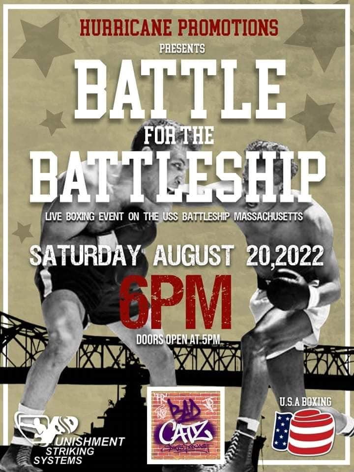 A poster promoting the live boxing event planned for the Battleship Massachusetts on Aug. 20, 2022.