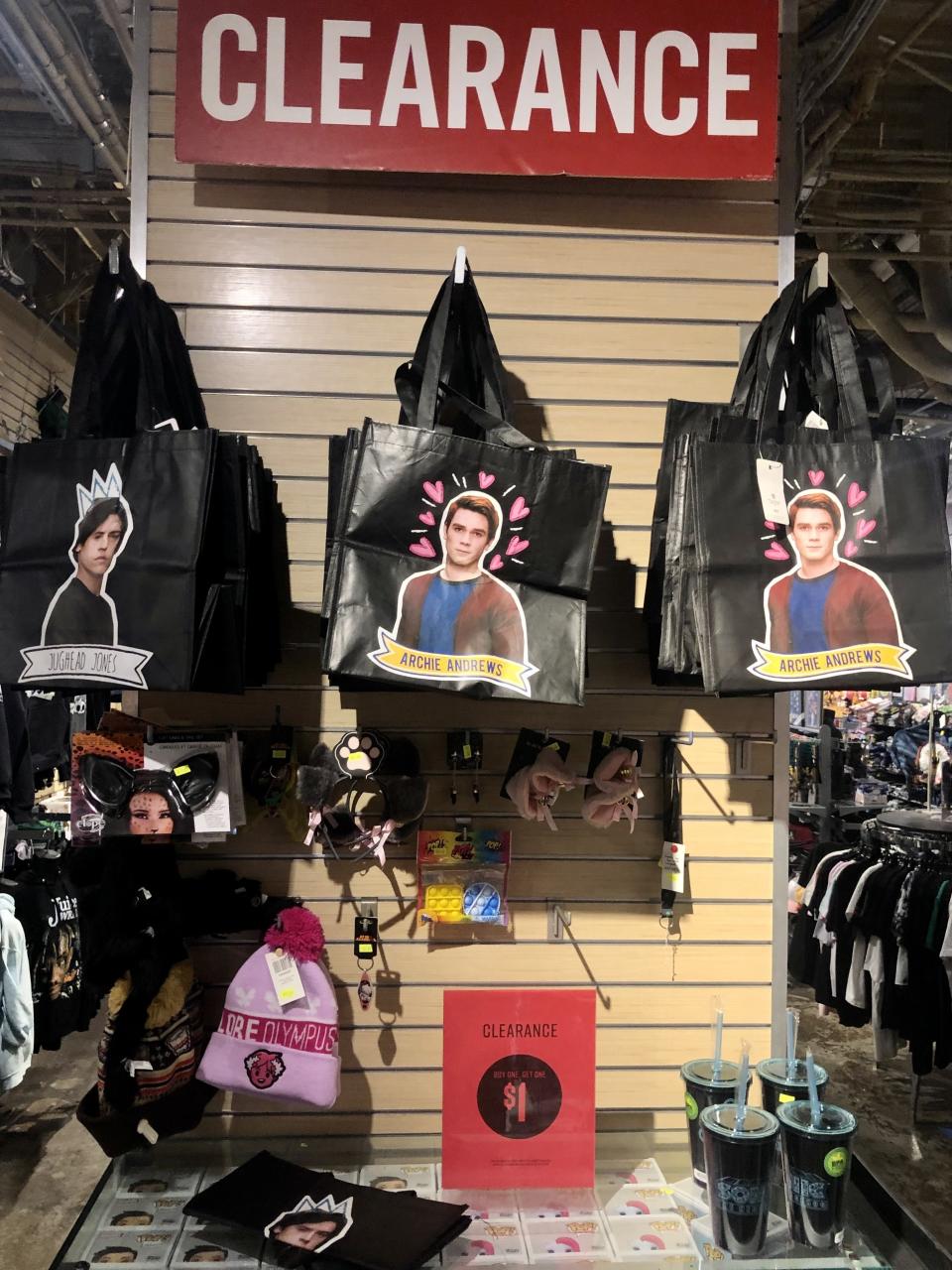 Clearance section at Hot Topic with "Riverdale" merch