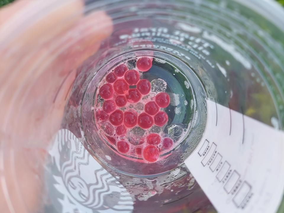 The popping pearls at the bottom of a Starbucks drink