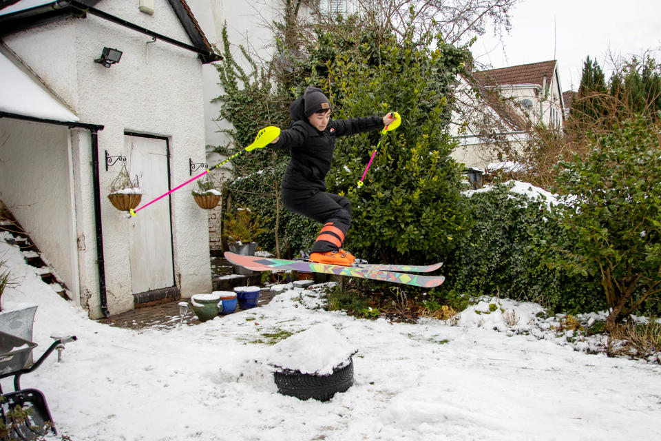 Eddie 'The Eagle' Edwards has backed schoolboy skiing ace George Brown in his bid for future Winter Olympic glory. The 13-year-old is the country’s top under-14 ski-racer who also competes on indoor dry slopes and slalom races across Europe. George and his dad Stuart, 46, have turned the garden of their home in Moseley, Birmingham, into a mini snow slope complete with jump off the back steps. His dedication to skiing has been noticed by legendary ski-jumper Eddie ‘The Eagle’ Edwards who is throwing his weight behind the youngster.