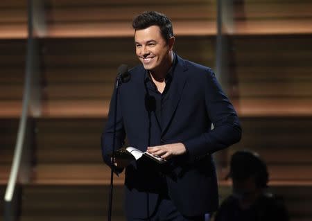 FILE PHOTO - Seth MacFarlane presents the award for Best Musical Theater Album during the 58th Grammy Awards in Los Angeles, California February 15, 2016. REUTERS/Mario Anzuoni