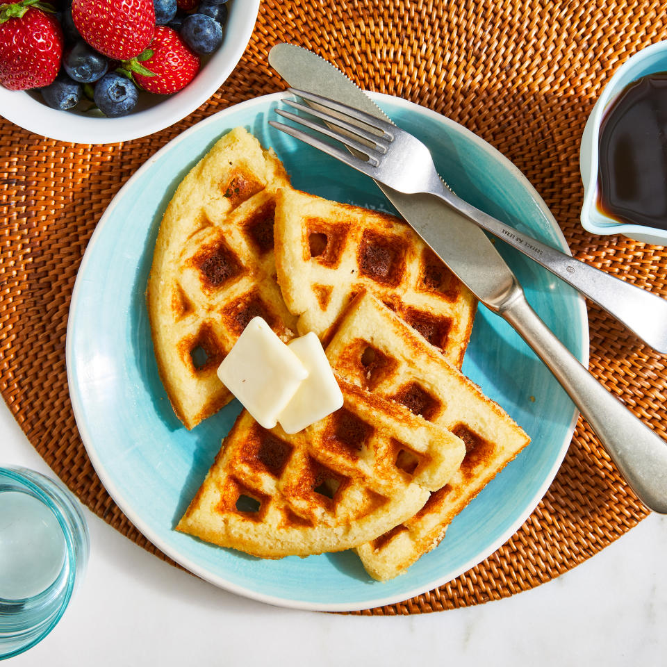 <p>Almond meal stands in for flour and adds texture and nutty flavor to this easy gluten-free waffle. <a href="https://www.eatingwell.com/recipe/7909940/gluten-free-almond-flour-waffles/" rel="nofollow noopener" target="_blank" data-ylk="slk:View Recipe;elm:context_link;itc:0;sec:content-canvas" class="link ">View Recipe</a></p>