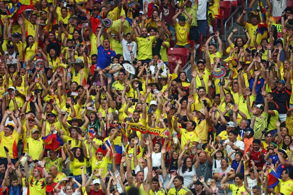 The top seven best-selling Copa America matches have involved Argentina and Colombia (fans shown), according to data from StubHub ticket marketplace.