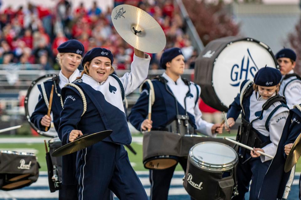 The Granville Marching Blue Aces play during the football team's game against Licking Valley High School on Oct. 13. The band will play during the Pop-Tarts Bowl Parade of Bands at 11 a.m. on Thursday in the Orlando suburb of Winter Park.