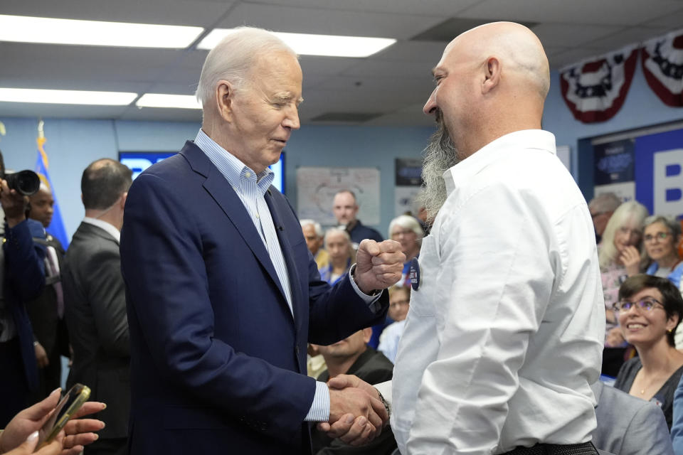 President Joe Biden greets supporters after speaking at the Washoe Democratic Party Office in Reno, Nev., Tuesday March 19, 2024. (AP Photo/Jacquelyn Martin)