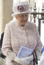 <p>Photographed here while attending a church service to mark the 70th anniversary of VJ Day last month, the Queen opted for a blush pink tactile jacket and skirt, with a matching hat and all of her usual accessories. <i>[Photo: Rex]</i><br></p>