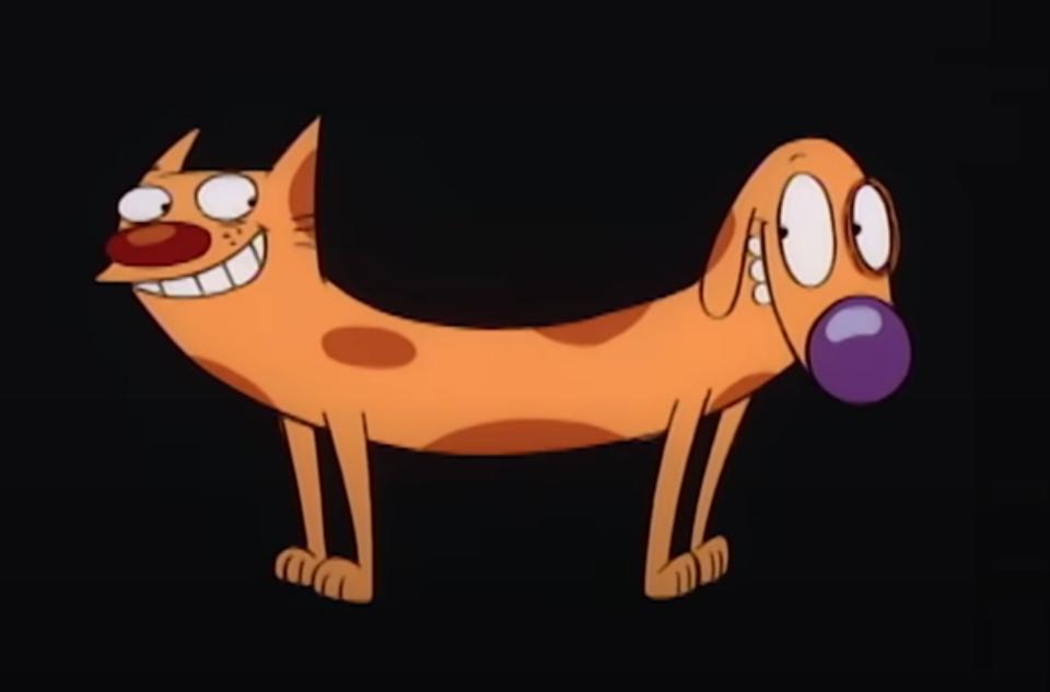 Cat and Dog smile during the show's theme song