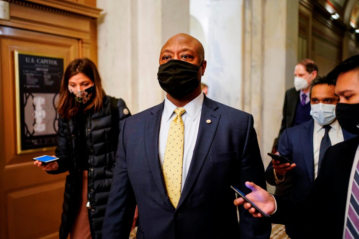 <p>Republican Senator Tim Scott claims ‘woke supremacy’ is just as bad as white supremacy </p> (POOL/AFP via Getty Images)