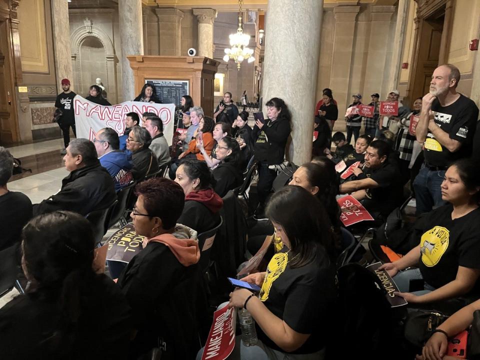Organizers and immigrants from all over Indiana, from Elkhart to Indianapolis, crowded the statehouse Feb. 7, 2022, to hear the Senate Homeland Security and Transportation committee pass a bill that would allow people living in Indiana without citizenship documentation to obtain driving cards. It's the first time the legislation has gotten a hearing.