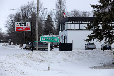 The Emerson Inn, where a group of migrants gathered and were fed breakfast after arriving from the United States to enter Canada, is seen in Emerson, Manitoba, Canada February 25, 2017. REUTERS/Lyle Stafford