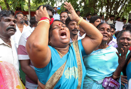 Well wishers of Tamil Nadu Chief Minister Jayalalithaa Jayaraman cry outside a hospital where Jayalalithaa is being treated in Chennai, India, December 5, 2016. REUTERS/Stringer